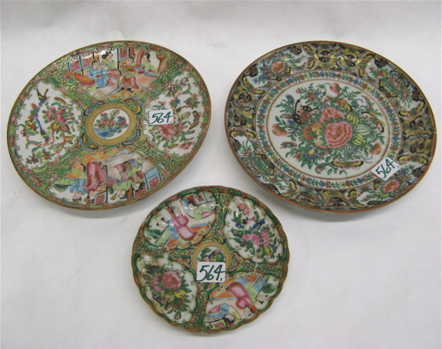 Appraisal: THREE CHINESE FAMILLE ROSE PLATES hand enameled Two are -