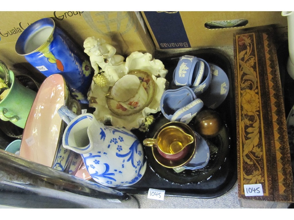 Appraisal: Tray of assorted ceramics and carnival glass dish - Nautilus