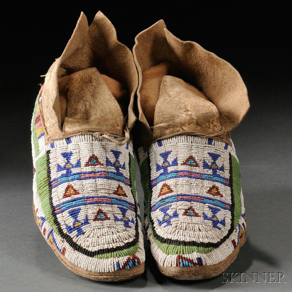 Appraisal: Pair of Cheyenne Beaded Hide Moccasins c last quarter th