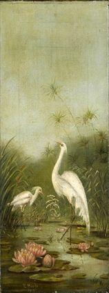 Appraisal: P Houle Early th C Herons and Water Lillies Oil