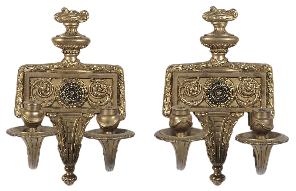 Appraisal: Pair Brass Sconces th century Renaissance style with leaves and