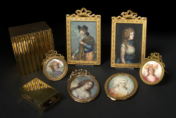 Appraisal: Collection of Six French Painted Ivory and Cellulose Portrait Miniatures