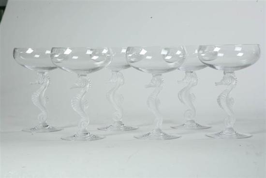 Appraisal: SIX GLASS CHAMPAGNES Bayel crystal Sea Horse pattern h