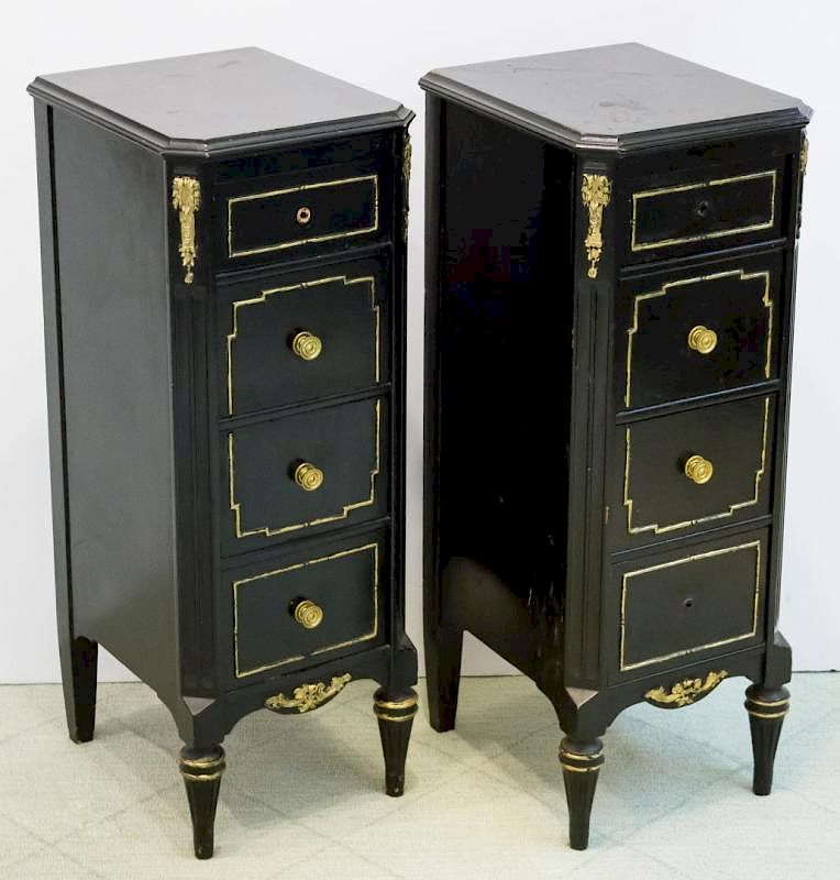 Appraisal: Empire-Style Gilt Ebonized Side Tables French Empire-Style gilt and ebonized