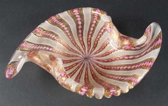 Appraisal: Venetian Laticcino gilt speckled spiral-form glass dish th century in