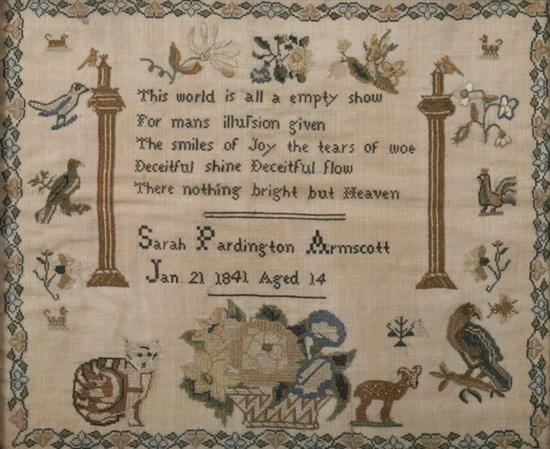 Appraisal: MOTIF NEEDLEWORK SAMPLER Sarah Pardington Armscott Jan Aged Centered with