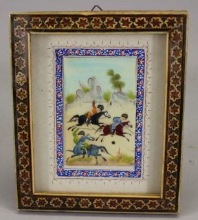 Appraisal: Persian Hunt Scene on Bone Persian Hunt Scene on Bone