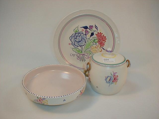 Appraisal: A Poole pottery plate bowl and biscuit jar