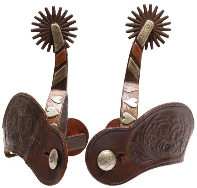 Appraisal: pair Western cowboy spurs Kelly Brothers outside heelband mounted with