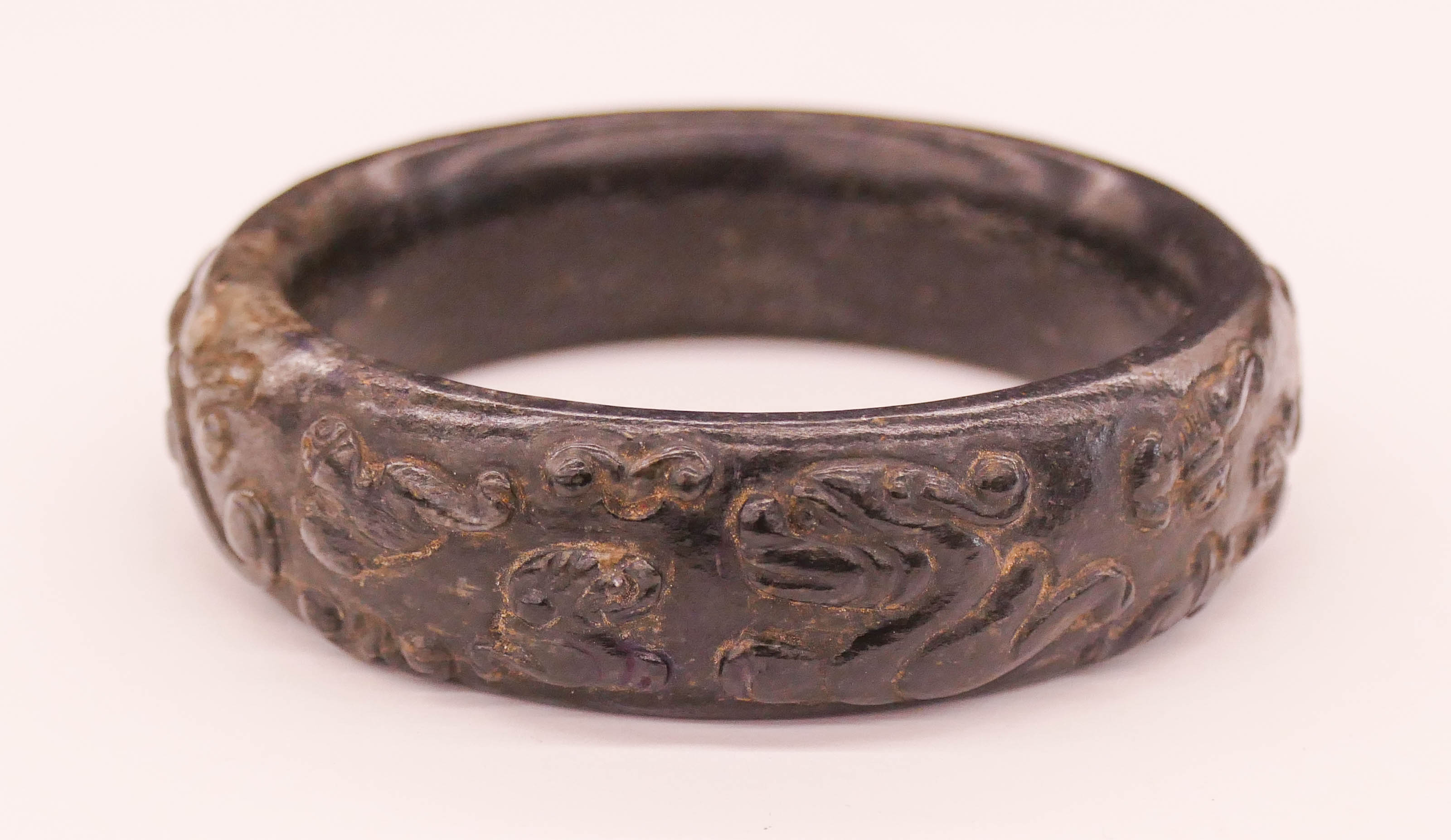 Appraisal: Chinese Qing Black Jade Bangle Bracelet '' Diameter A relief