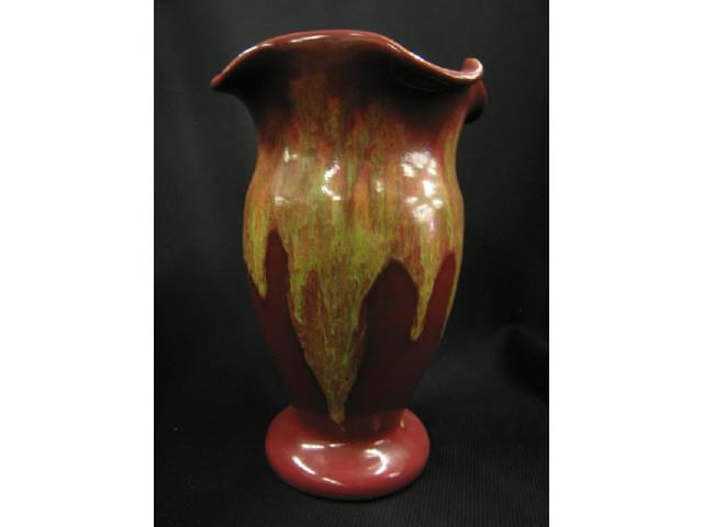 Appraisal: Weller Turkis Art Pottery Vase red green glaze tall excellent