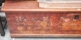 Appraisal: A th century German pine trunk with painted decoration to