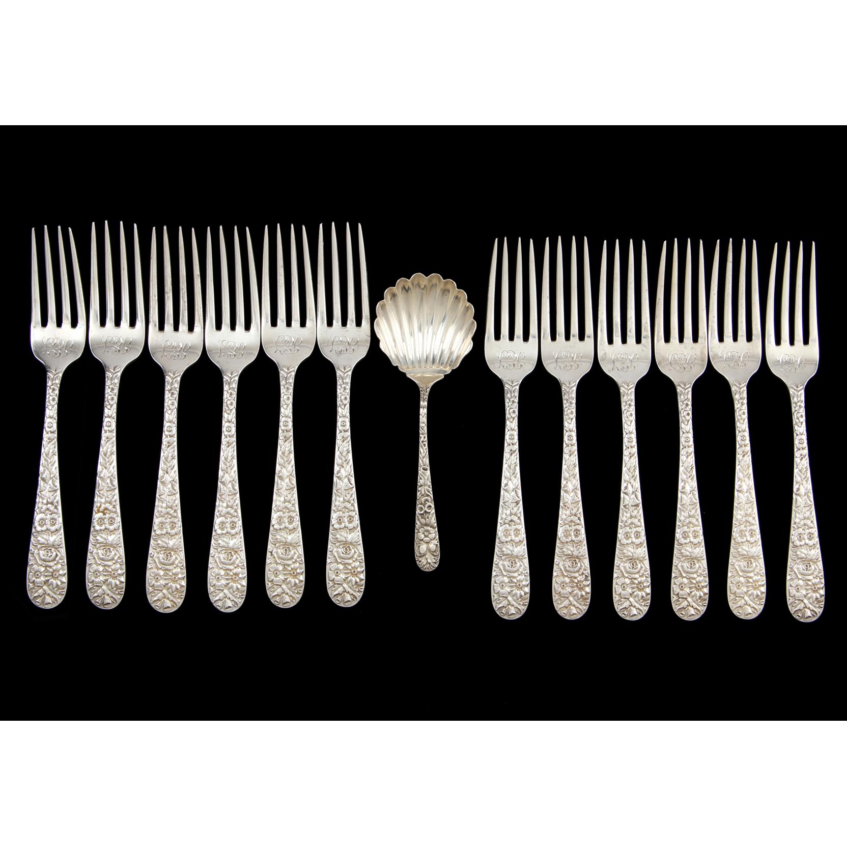 Appraisal: S Kirk Son Repousse Coin Silver Flatware pieces including forks