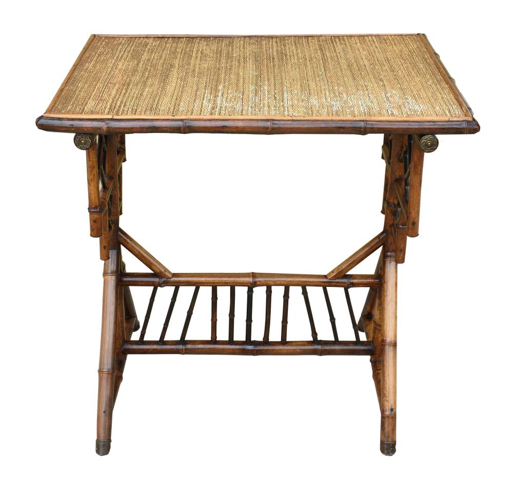 Appraisal: VICTORIAN BAMBOO SIDE TABLECirca The rattan mounted rectangular top set