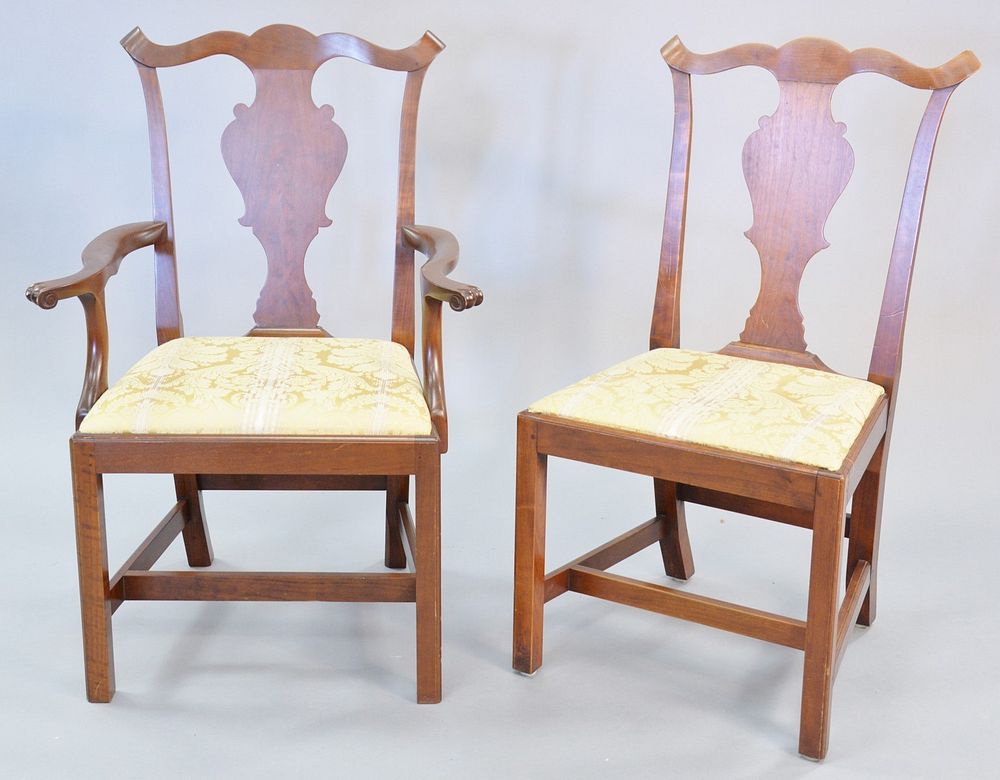 Appraisal: Pair Eldred Wheeler cherry chairs one arm one side ht