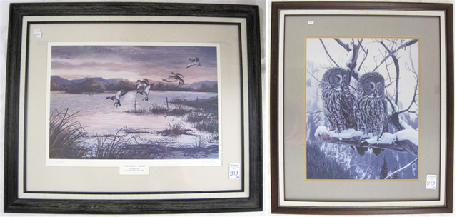 Appraisal: TWO AVIAN COLOR PRINTS one depicting a pair of owls