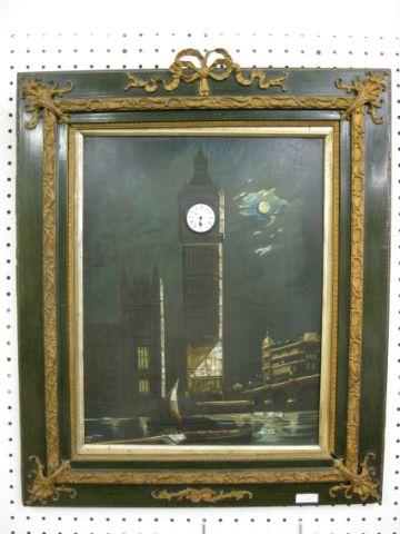 Appraisal: Victorian Artwork with Clock Big Ben oil on board with