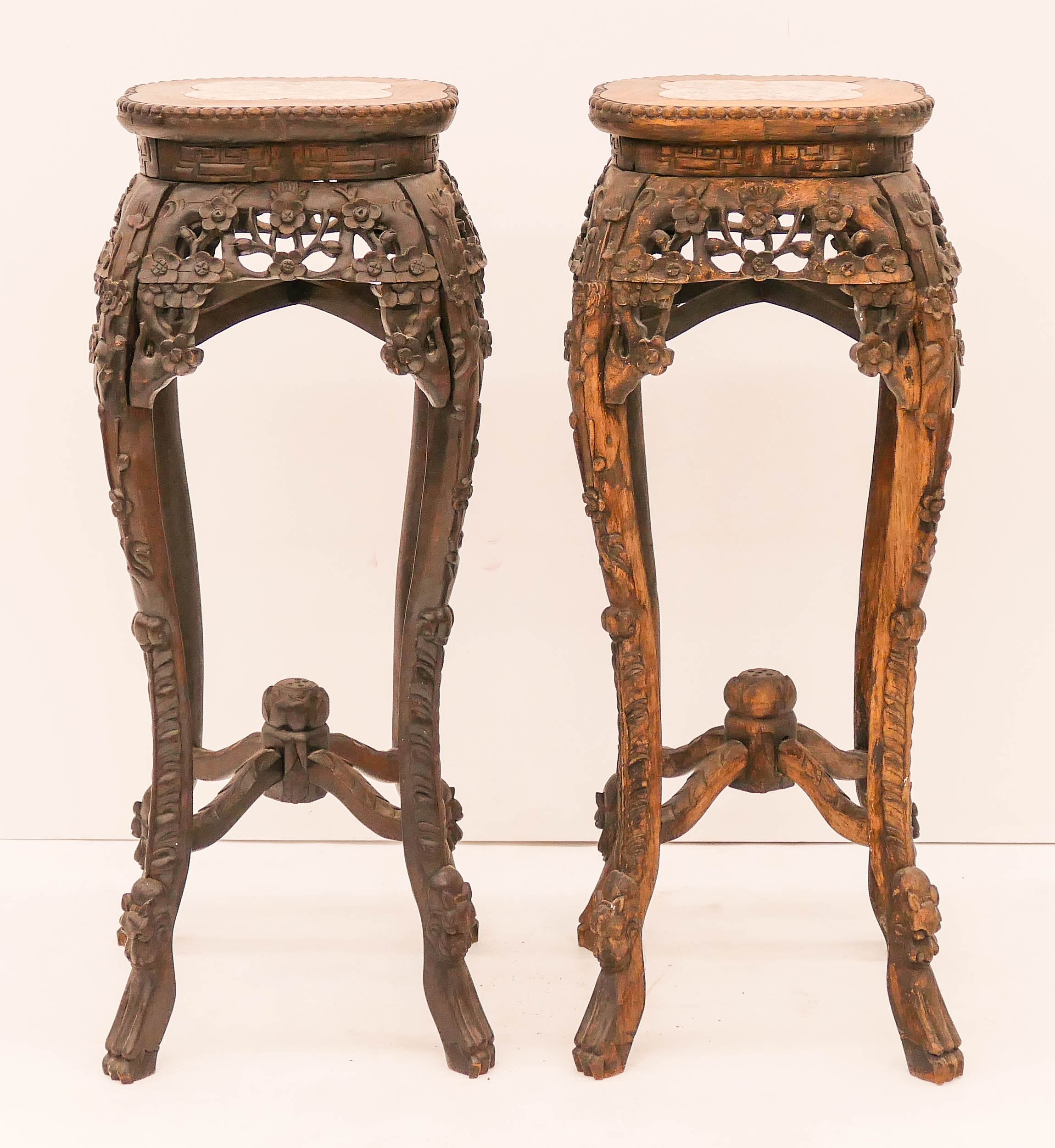 Appraisal: Pair Chinese Qing Rosewood Prunus Plant Stands ''x ''x ''