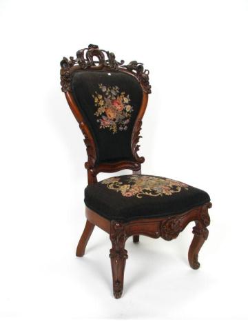 Appraisal: Pierce-carved Victorian Side Chair with black needlepoint upholstery