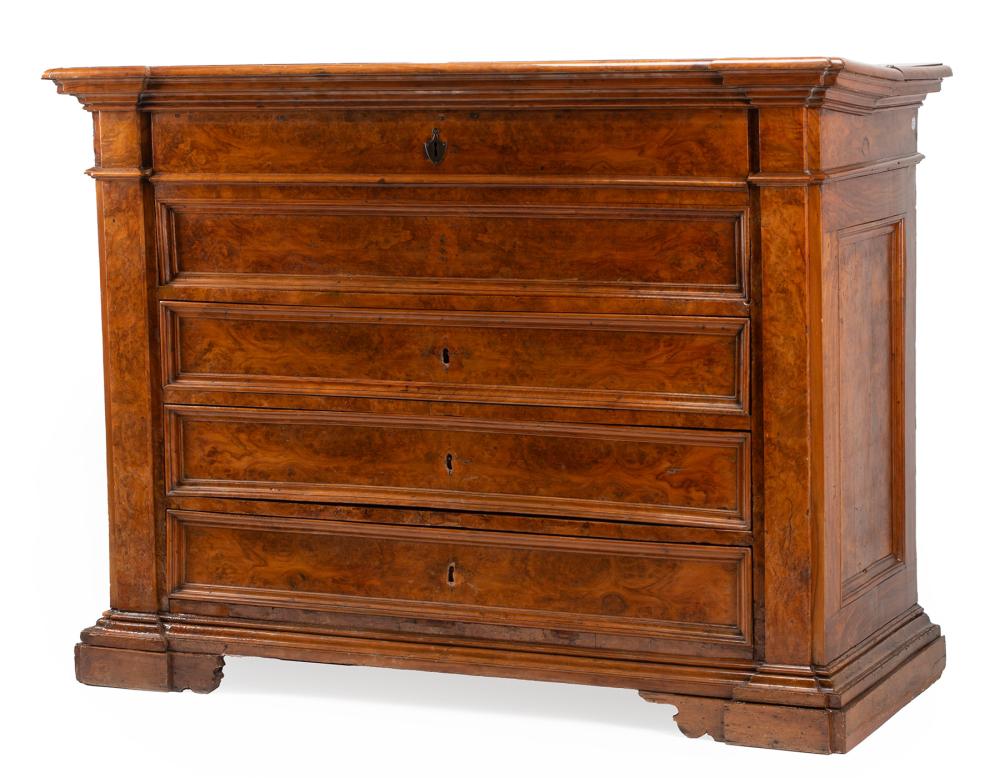 Appraisal: Antique Italian Neoclassical Burl Walnut Secretaire stepped hinge top drop-front