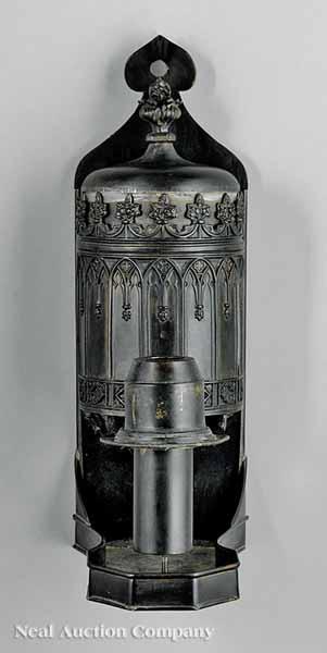 Appraisal: A Fine English Gothic Revival Bronze Solar Lamp Sconce c