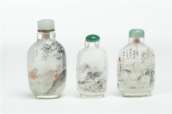 Appraisal: THREE SNUFF BOTTLES China early th century Reverse glass painted