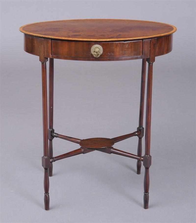 Appraisal: GEORGE III SATINWOOD-INLAID MAHOGANY OVAL TOP TABLE The top with