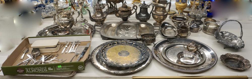 Appraisal: Collection of Mother of Pearl Handle Flatware Silverplate Serving Trays