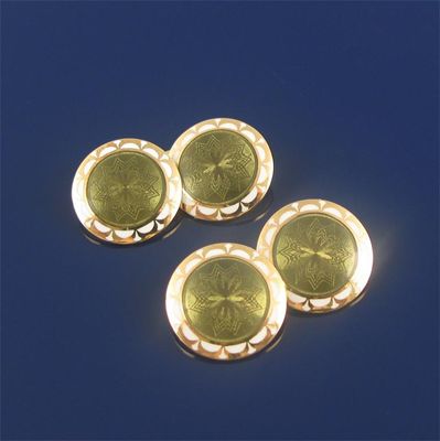 Appraisal: A pair of ct gold circular cufflinks the green guilloche