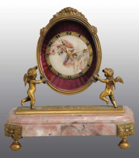 Appraisal: Marble Swiss Clock with Painted Cherub Dial Description Working By