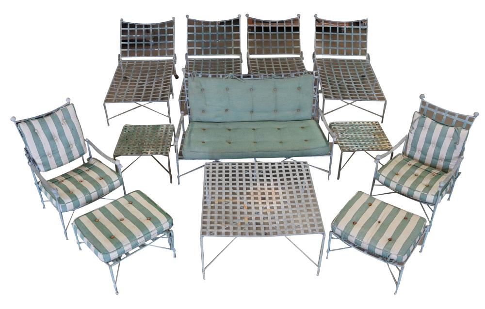 Appraisal: SALTERINI-STYLE PATIO FURNITURE SETwith verdigris patina comprising one settee inches