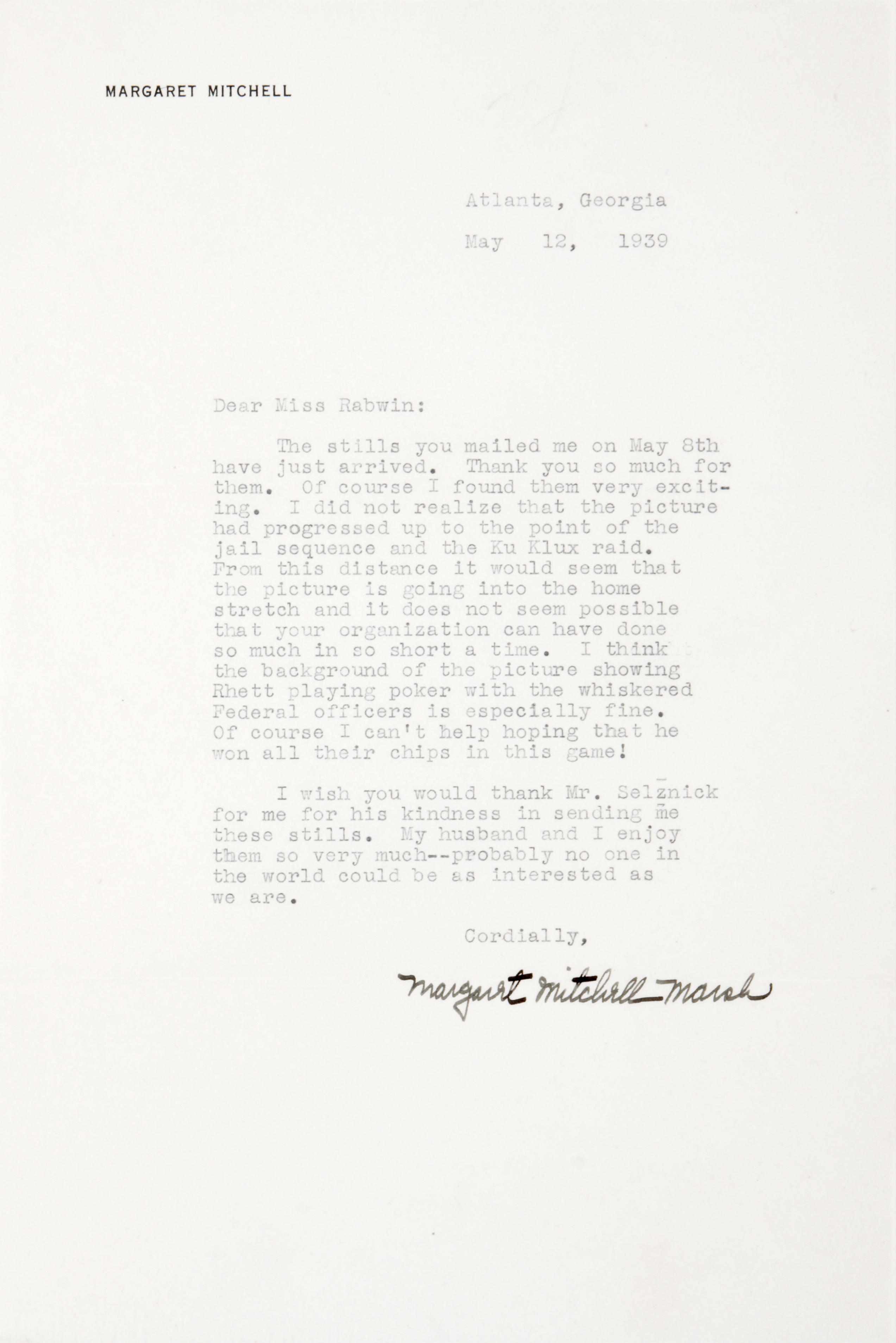 Appraisal: MITCHELL MARGARET Typed Letter Signed ''Margaret Mitchell Marsh'' p to