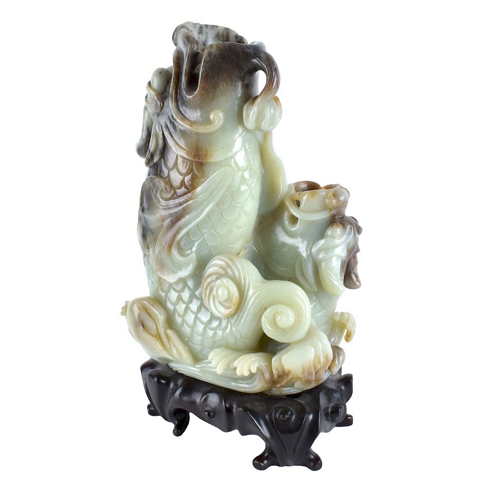 Appraisal: Chinese Jade Sculpture Large Chinese Carved Jade Dragon Fish Sculpture