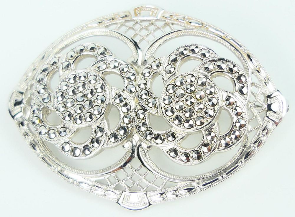 Appraisal: VINTAGE STERLING AND DIAMOND LADIES OVAL BROOCH Signed Sterling Measures