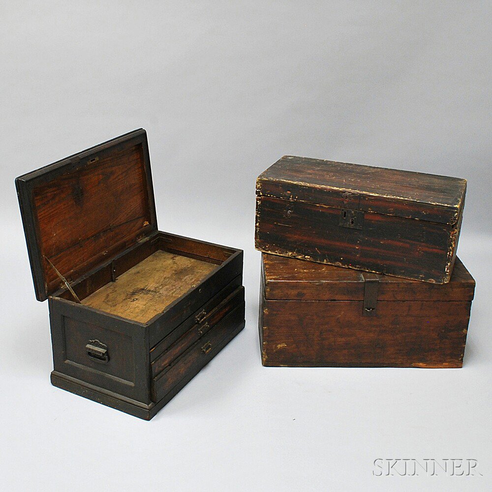 Appraisal: Three Boxes th and th century a tool chest with