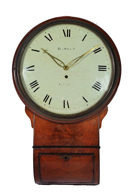 Appraisal: AN EARLY TH CENTURY MAHOGANY DROP DIAL WALL CLOCK the