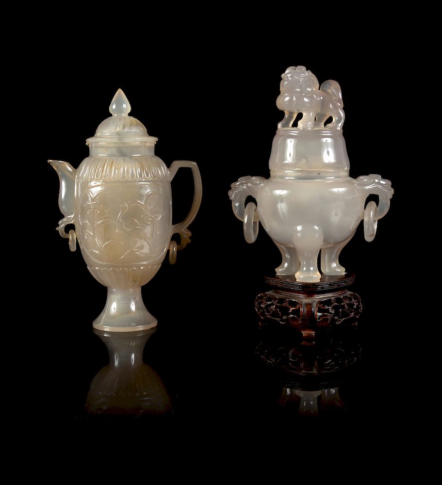 Appraisal: Two Carved Agate Articles Taller height in cm Two Carved