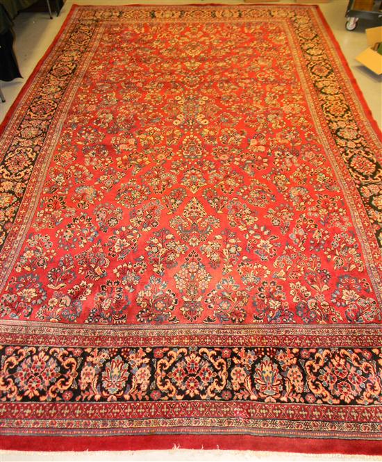 Appraisal: Large Persian Mahal roomsize red field with black peach red