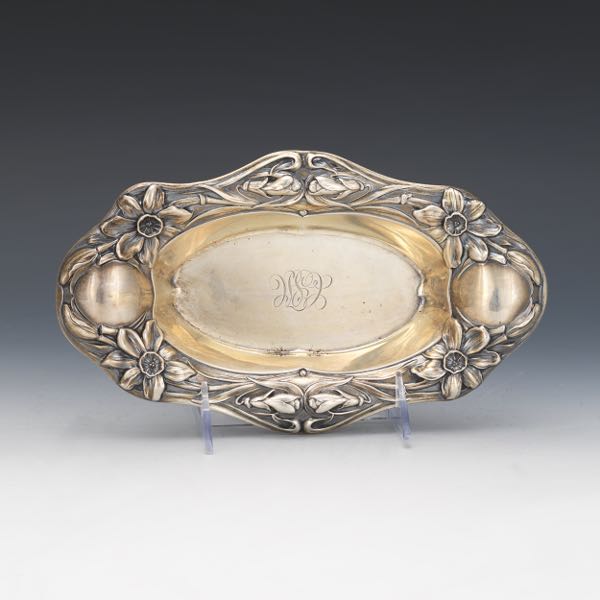 Appraisal: GORHAM ART NOUVEAU STERLING SILVER DAFFODIL DISH x Oval dish