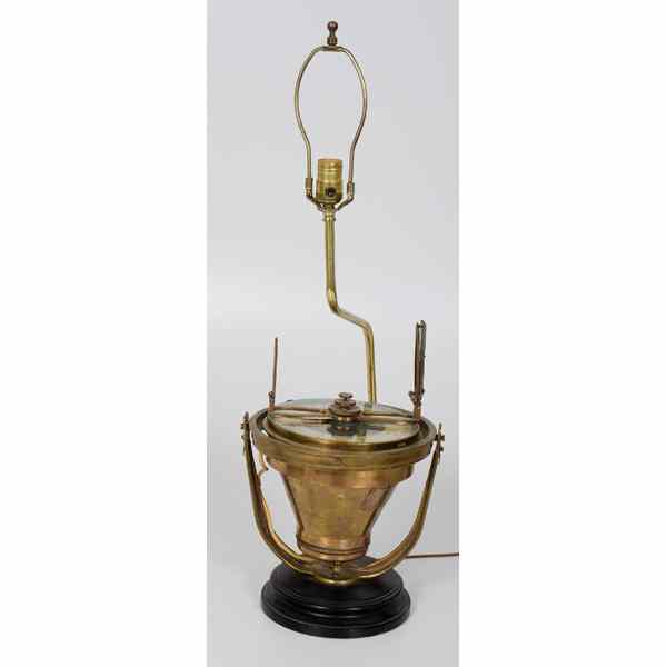 Appraisal: Ship's Compass Mounted as Table Lamp Brass gimbaled compass surmounted