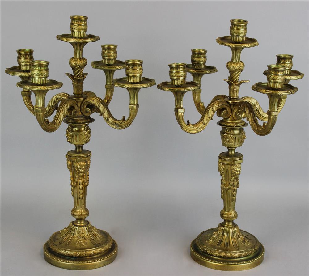 Appraisal: PAIR OF LOUIS PHILIPPE GILT BRONZE CONVERTIBLE FIVE LIGHT CANDELABRA