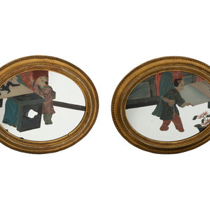 Appraisal: A Pair of Chinese Reverse Paintings on Mirrored Glass th