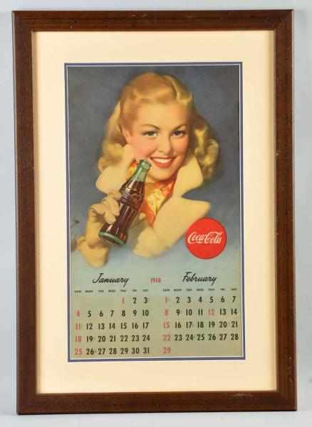 Appraisal: Coca-Cola Calendar Framed and matted under plexiglass Good example with