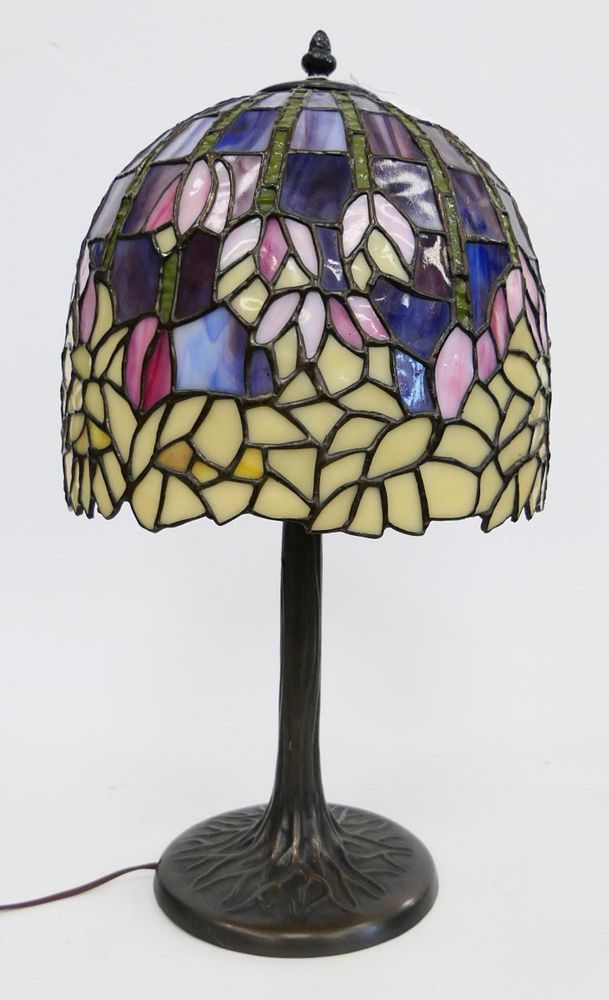 Appraisal: TIFFANY STYLE LEADED GLASS FLORAL LAMP TIFFANY STYLE LEADED GLASS