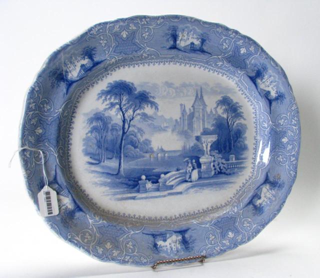 Appraisal: Scenic Blue White English Meat Platter by Lozere Ironstone with