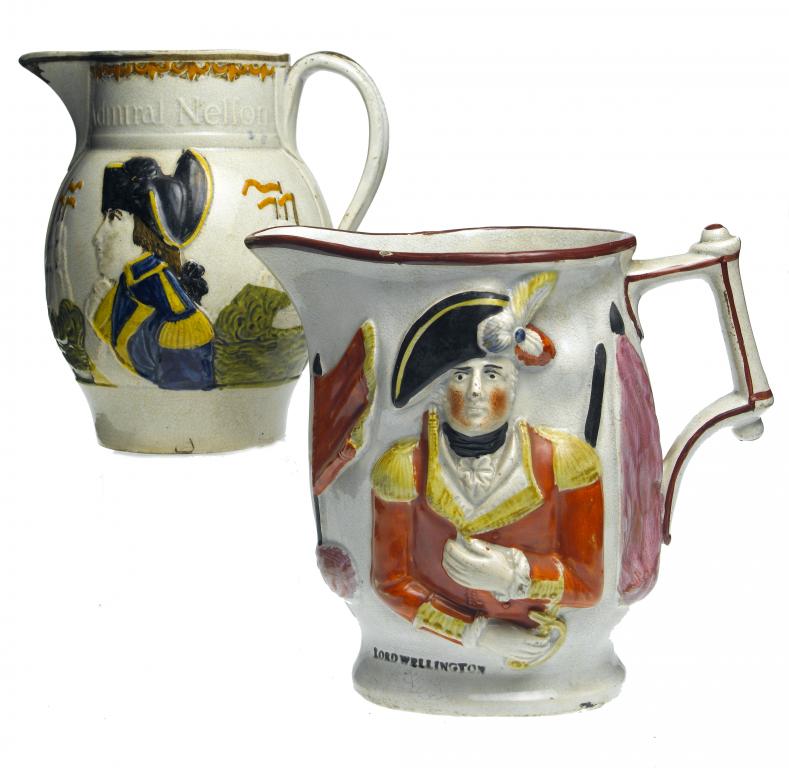 Appraisal: A PEARLWARE COMMEMORATIVE JUG moulded with named portraits of Admiral