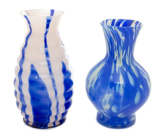 Appraisal: Sale Lot Two Czechoslovakian Glass Vases each in blue and