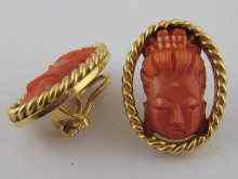 Appraisal: A pair of yellow metal tests carat gold coral cameo