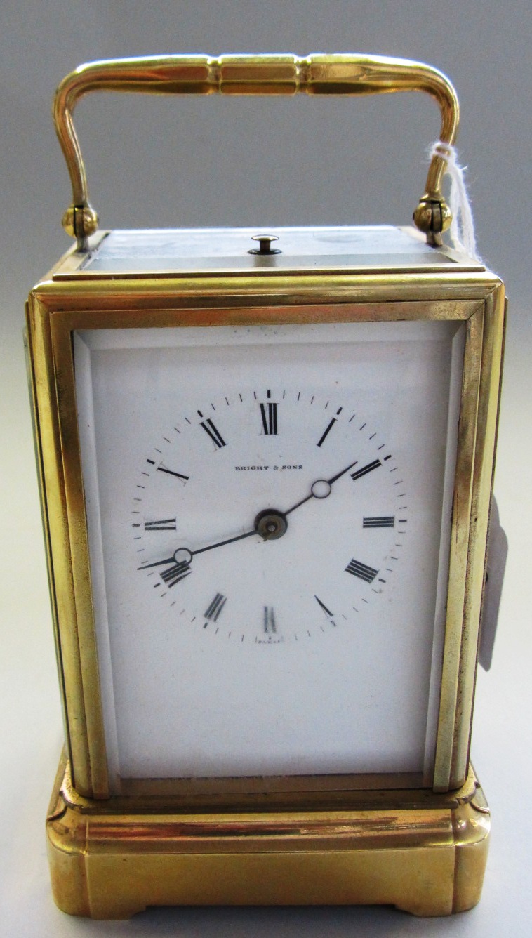 Appraisal: A gilt brass cased carriage clock early th century the