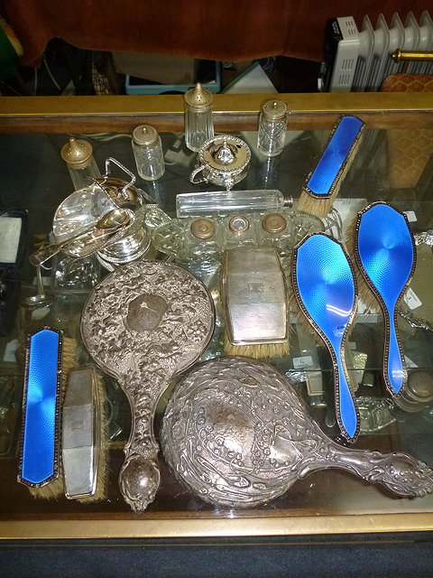 Appraisal: A QUANTITY OF VARIOUS SILVER BACKED AND BLUE ENAMELLED DRESSING